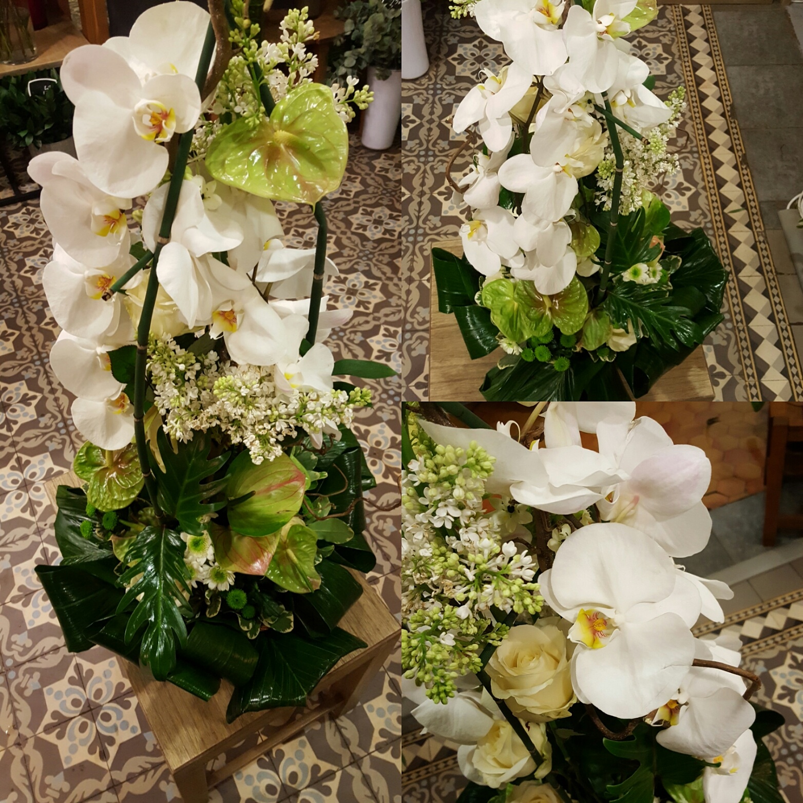Dernier hommage coussin conique moderne tout en blanc by Hé fleur et moi #fleuriste #valenciennes #phalenopsis #deuil #fleur #dernierhommage #lequesnoy #saintamand #denain