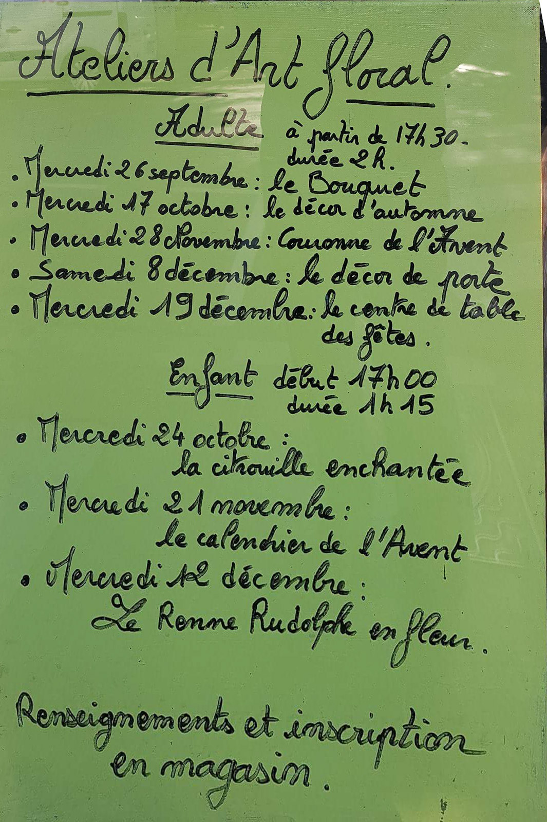 programme septembre décembre 2018 Art floral cours Hé fleur et moi fleuriste Valenciennes